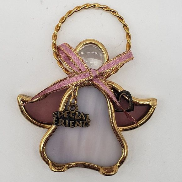 𝅺Stained Glass Pink White Clear Gold Special Friend Angel Ornament - Picture 12 of 12